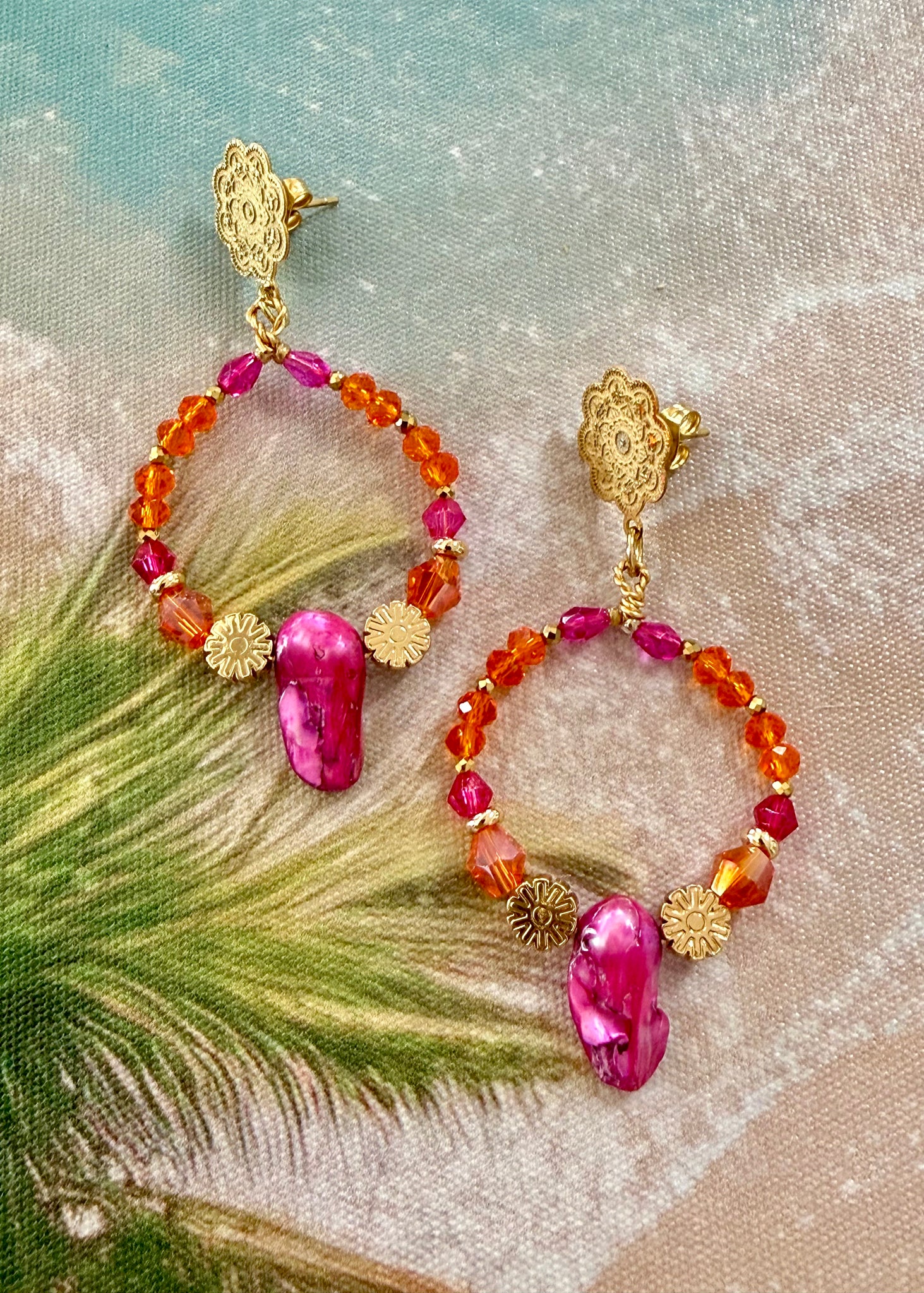 Pink Crystal Pearl Earrings