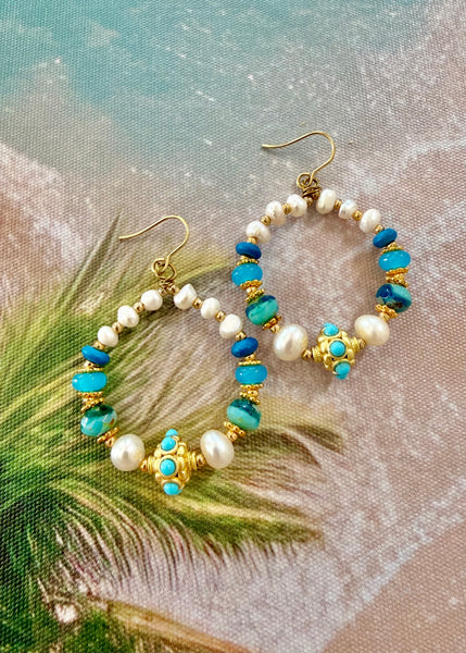 Ocean Turquoise Gold Pearl Earrings