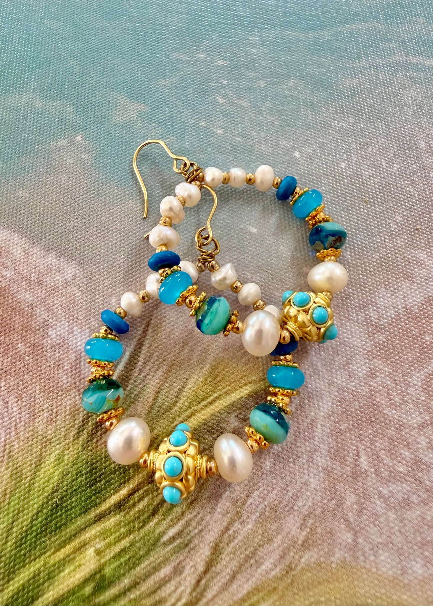 Ocean Turquoise Gold Pearl Earrings