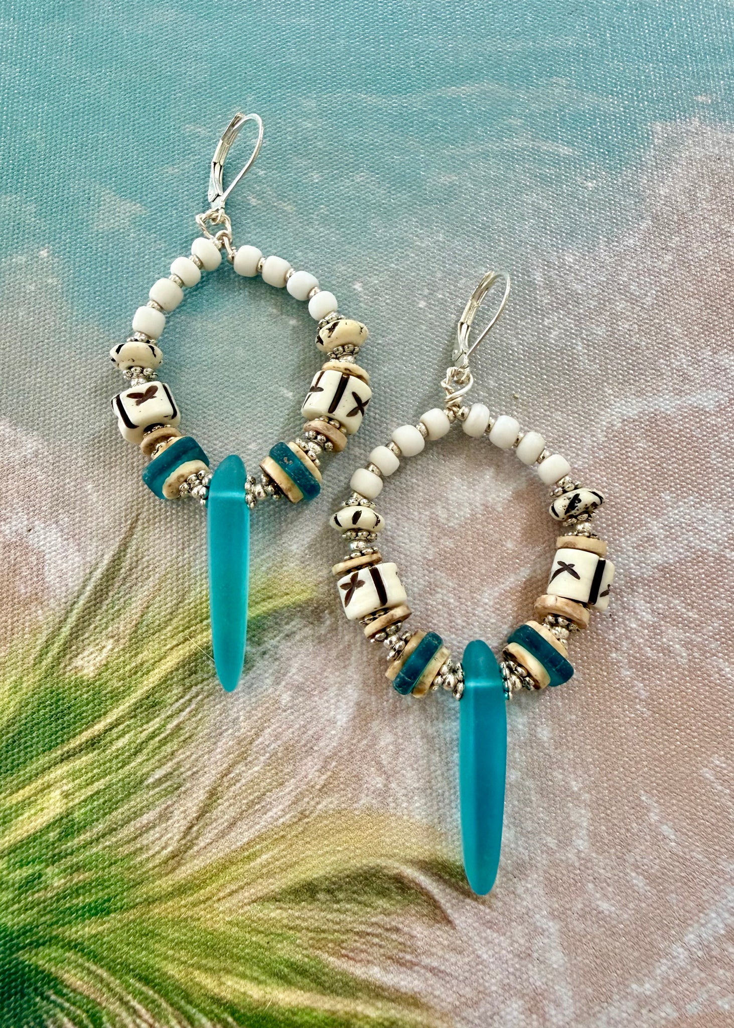 Boho Blue Sea Glass Earrings