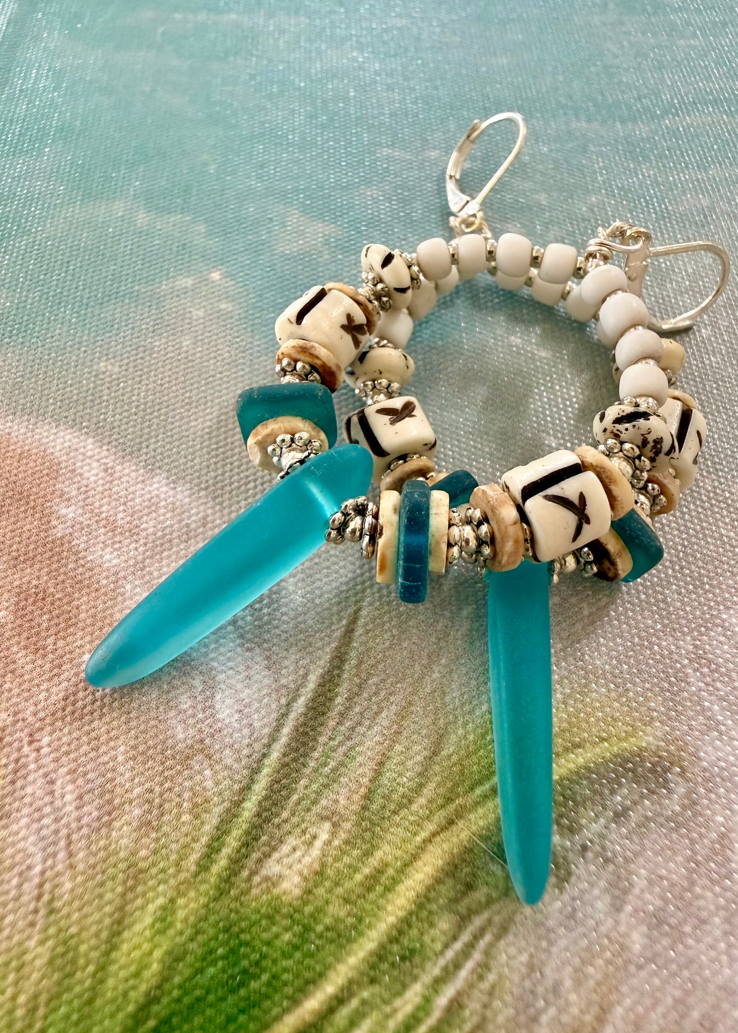 Boho Blue Sea Glass Earrings