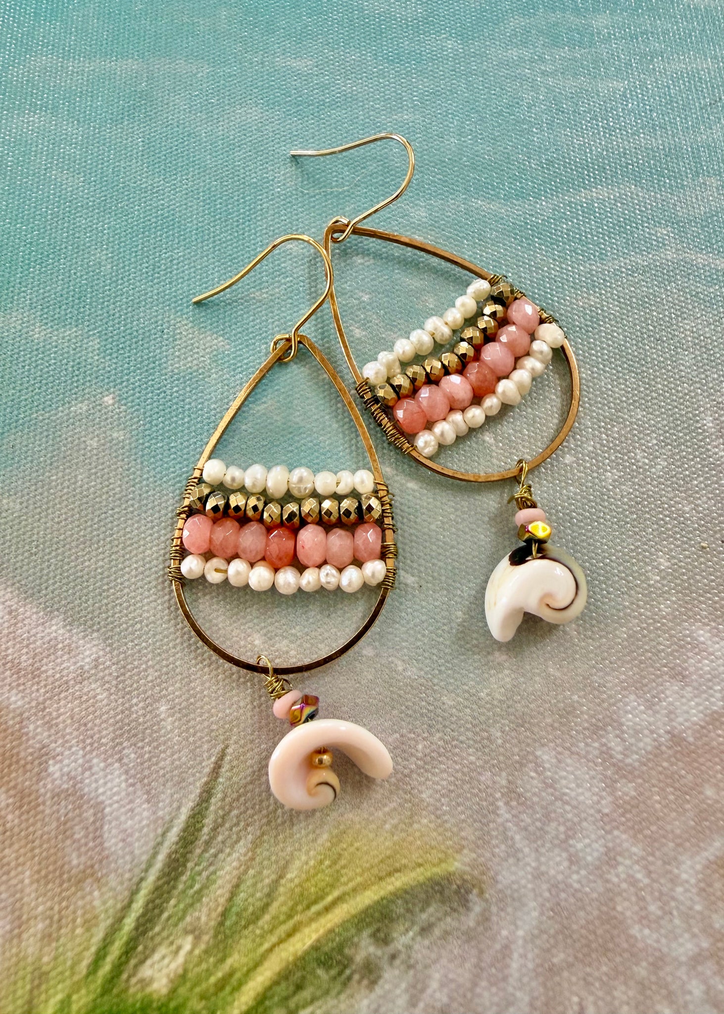 Pink Jade Shell Dangle Earrings