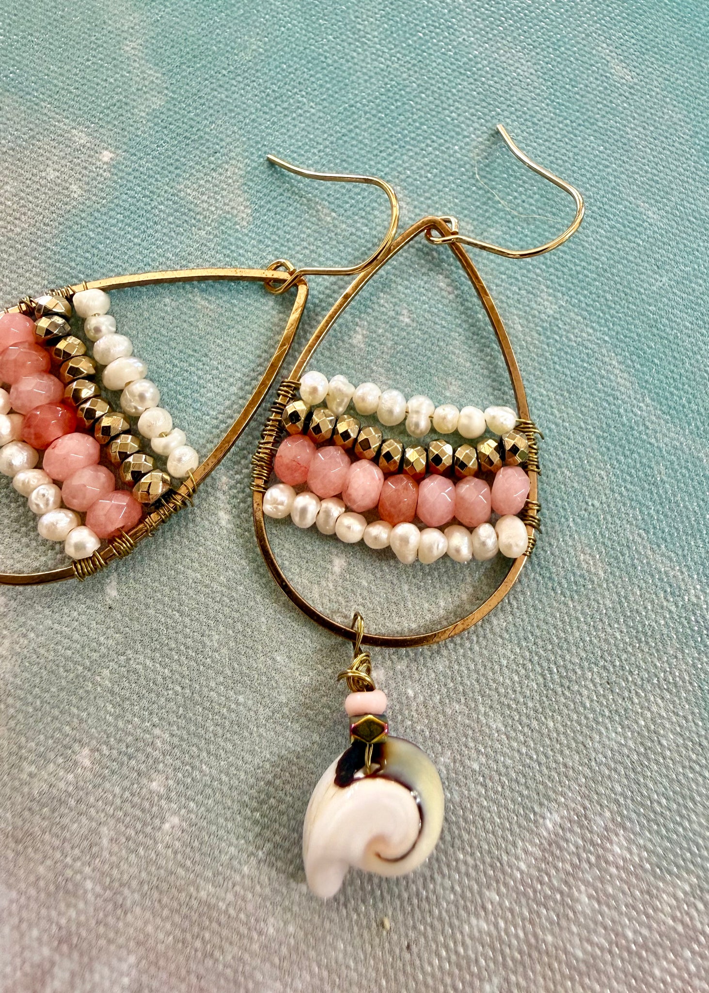Pink Jade Shell Dangle Earrings