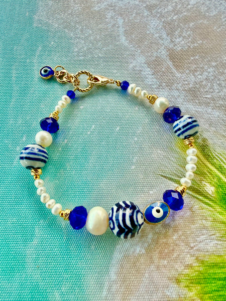 Ocean Blue Pearl Coastal Bracelet