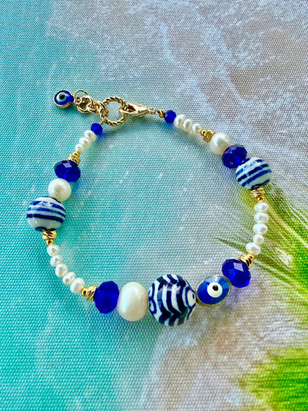 Ocean Blue Pearl Coastal Bracelet