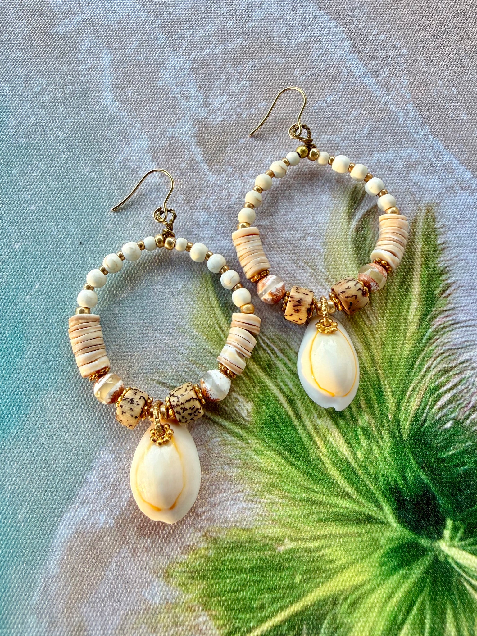 Island Cowrie Shell Beaded  Earrings