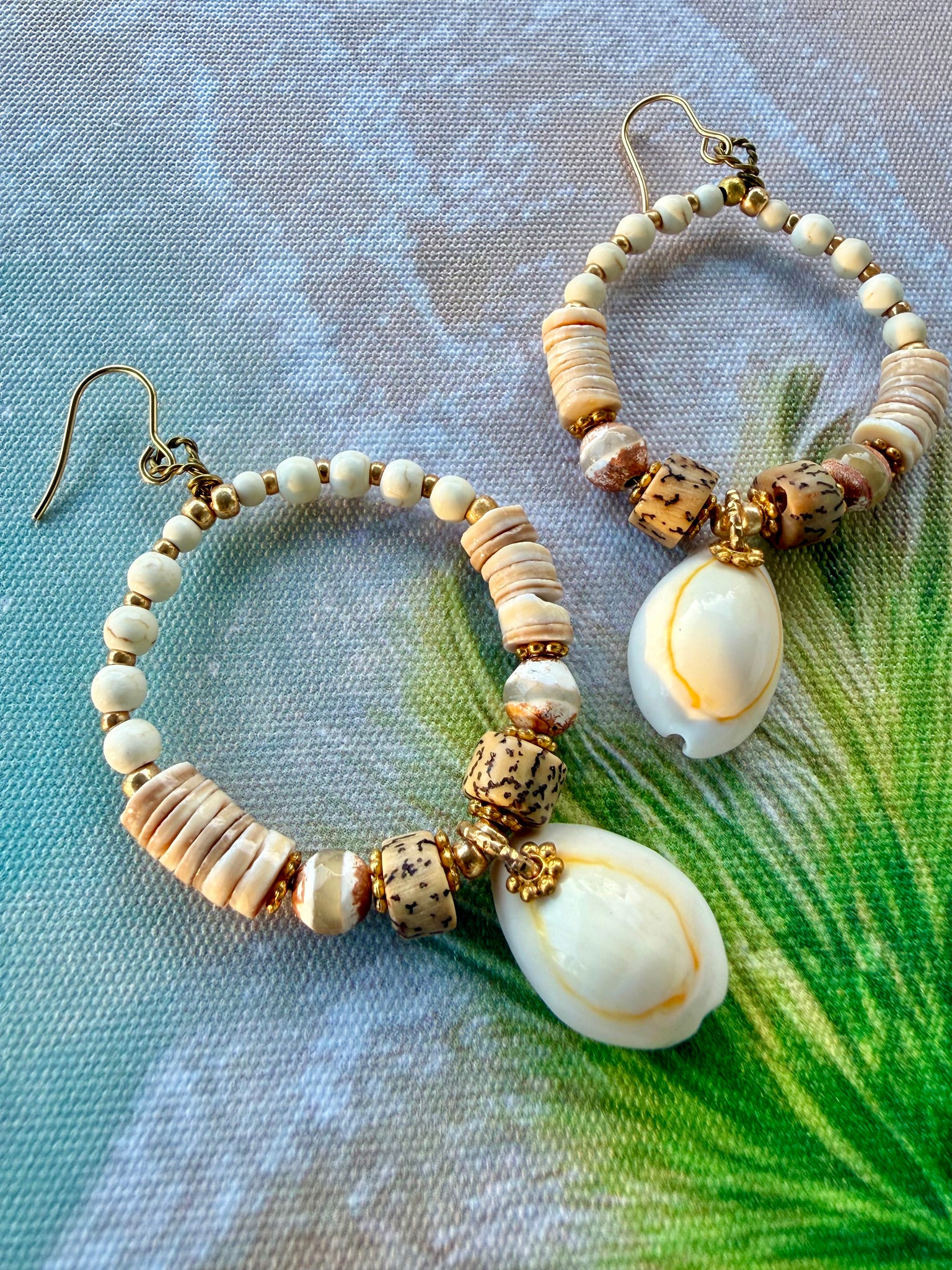 Island Cowrie Shell Beaded  Earrings