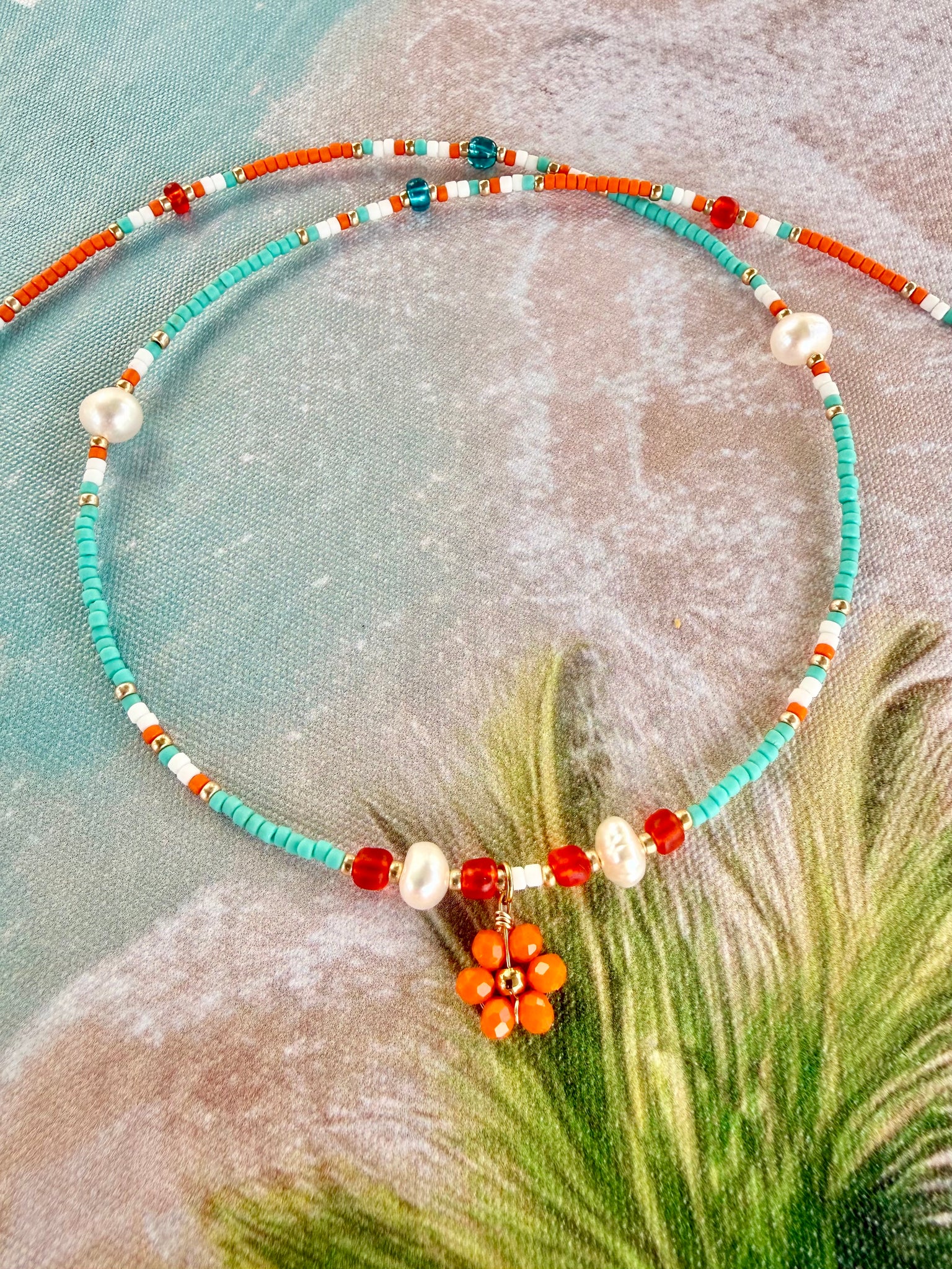 Orange Seed Bead Necklace