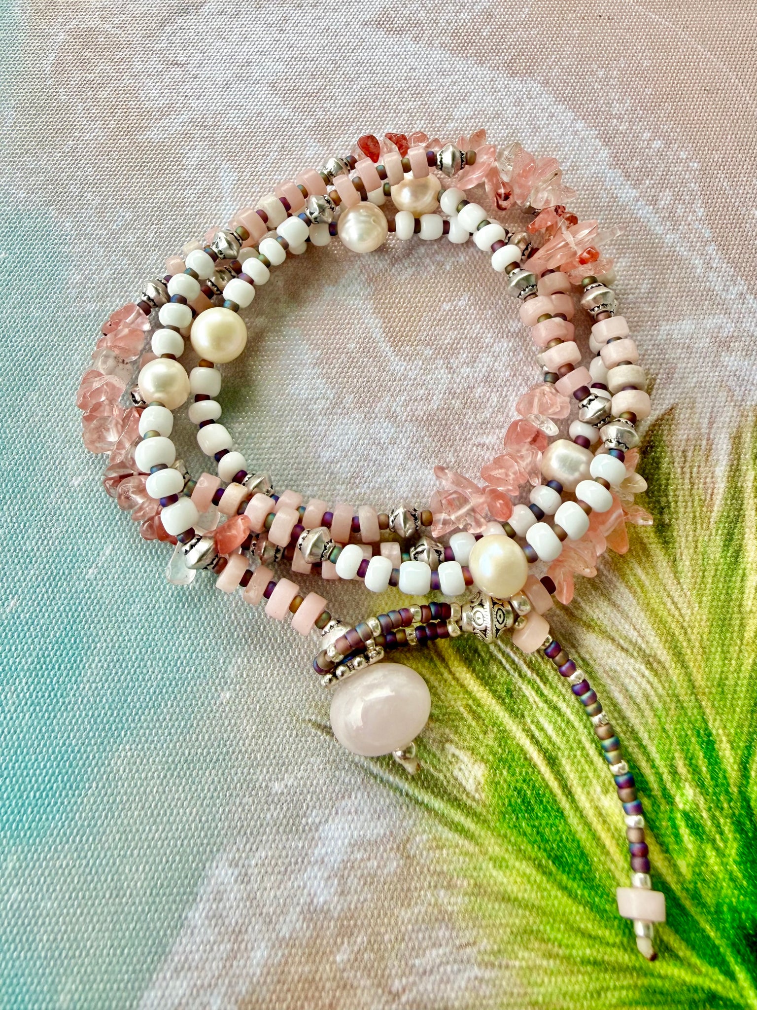 Ocean Pink Boho Wrap Bracelet