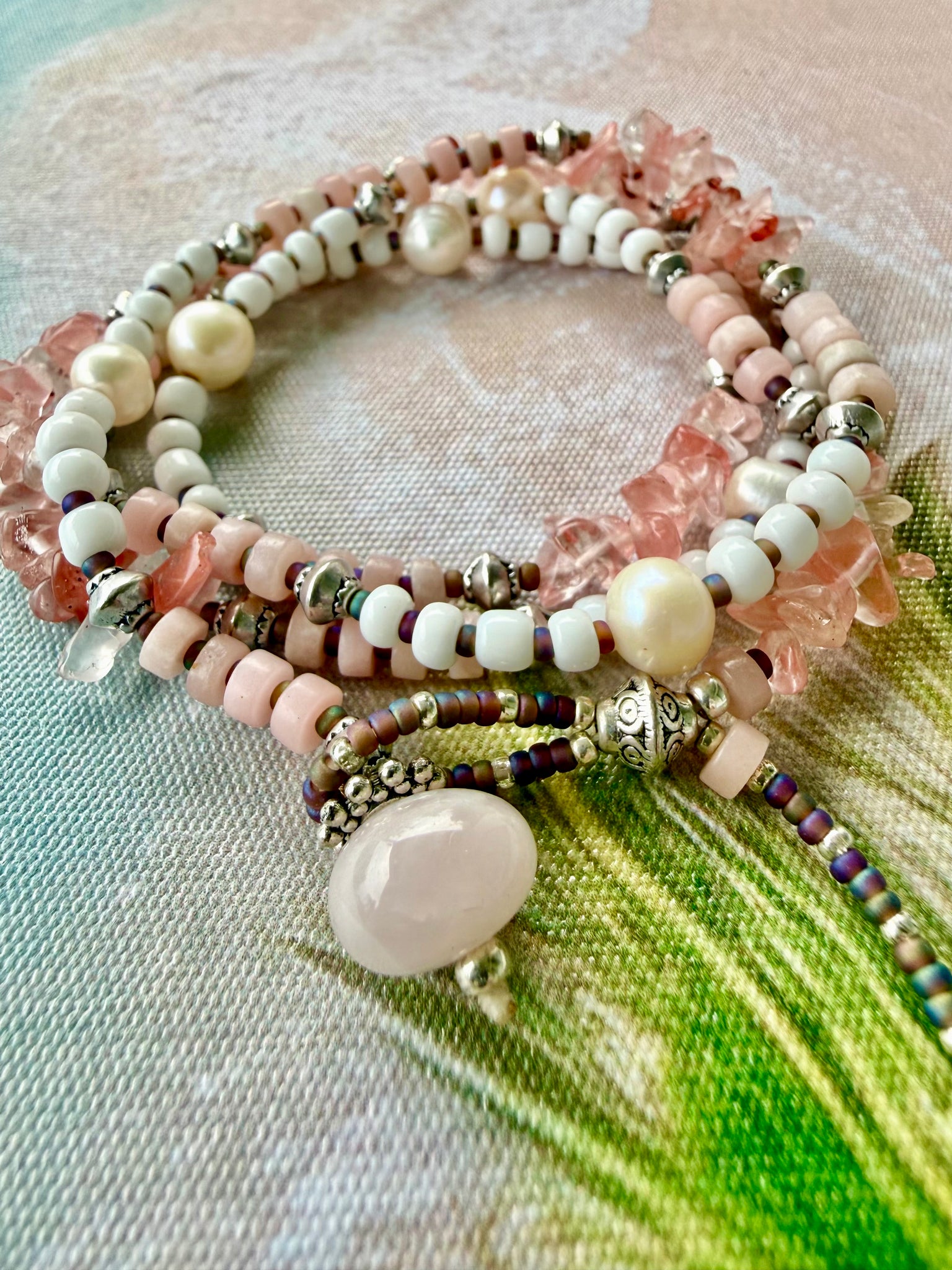 Ocean Pink Boho Wrap Bracelet