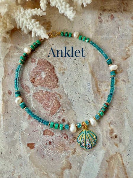 Aqua Shell Seed Bead Anklet