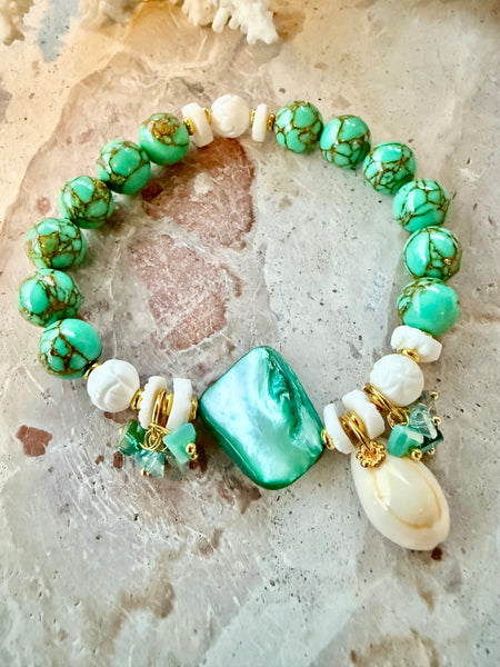 Sea-Foam Cowrie Shell Stone Bracelet