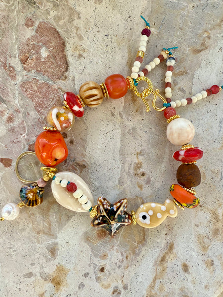 Cowrie Shell Beaded Charm Fish Bracelet