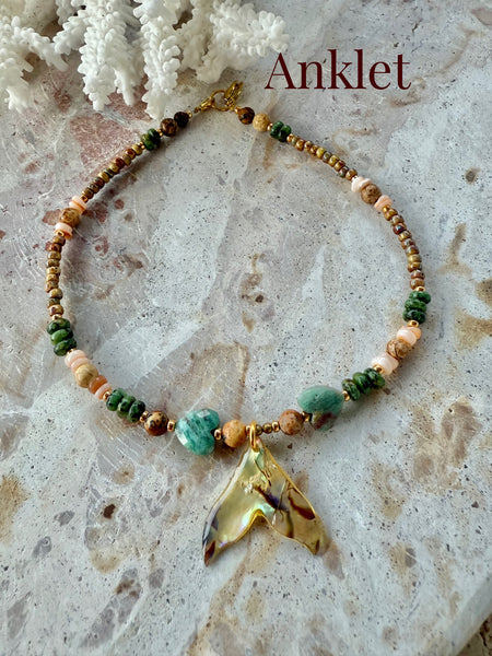 Whale Tail Turquoise Stone Anklet