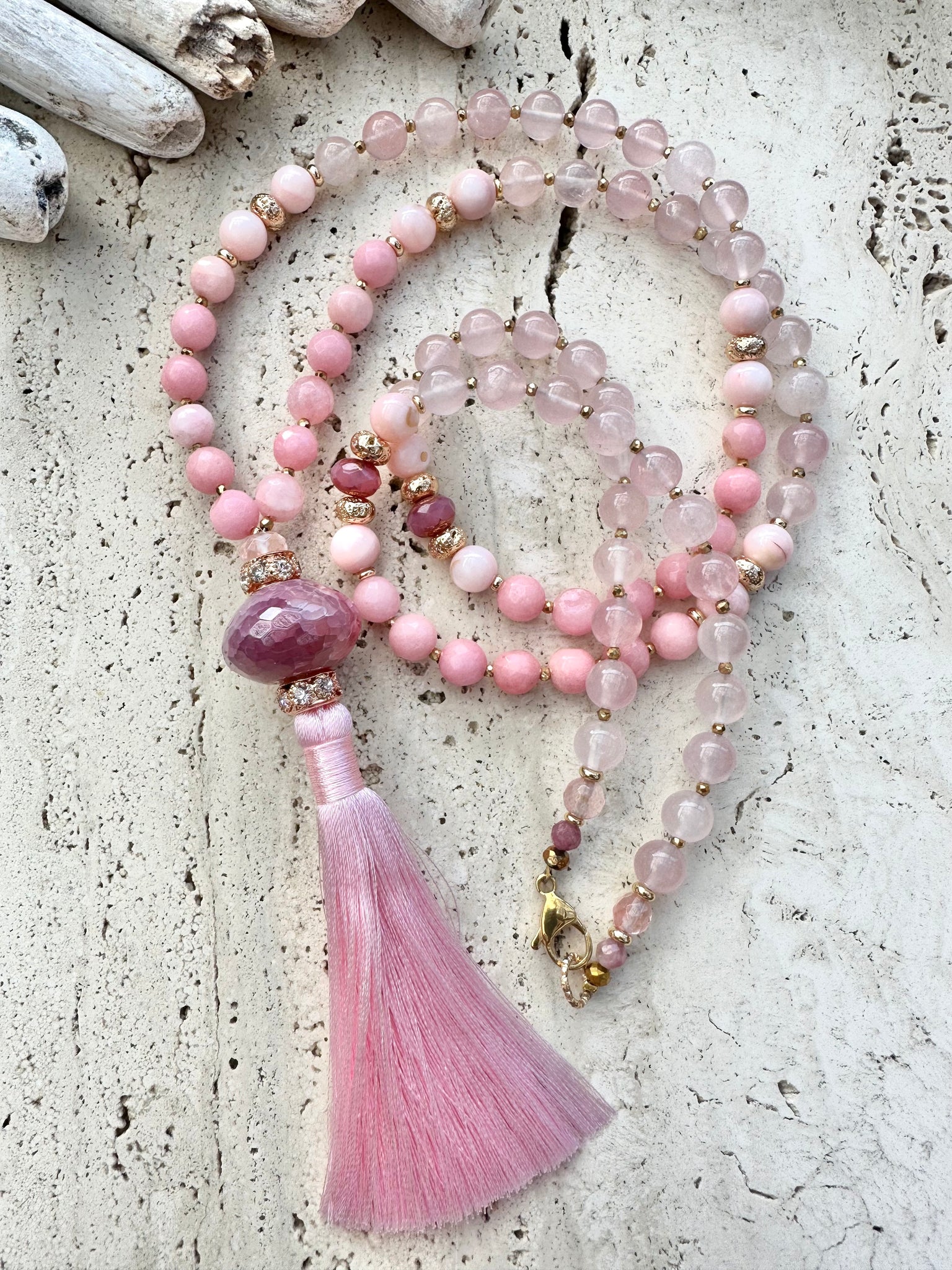 Pink Beaded Mala Necklace