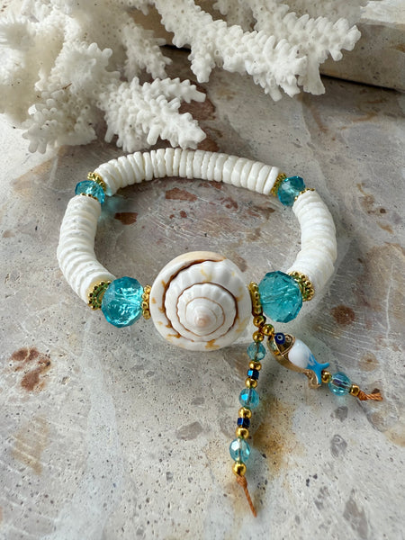 Island White Heishi Shell Crystal Bracelet