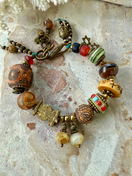 Brass One Eye Tibetan Stone Bracelet