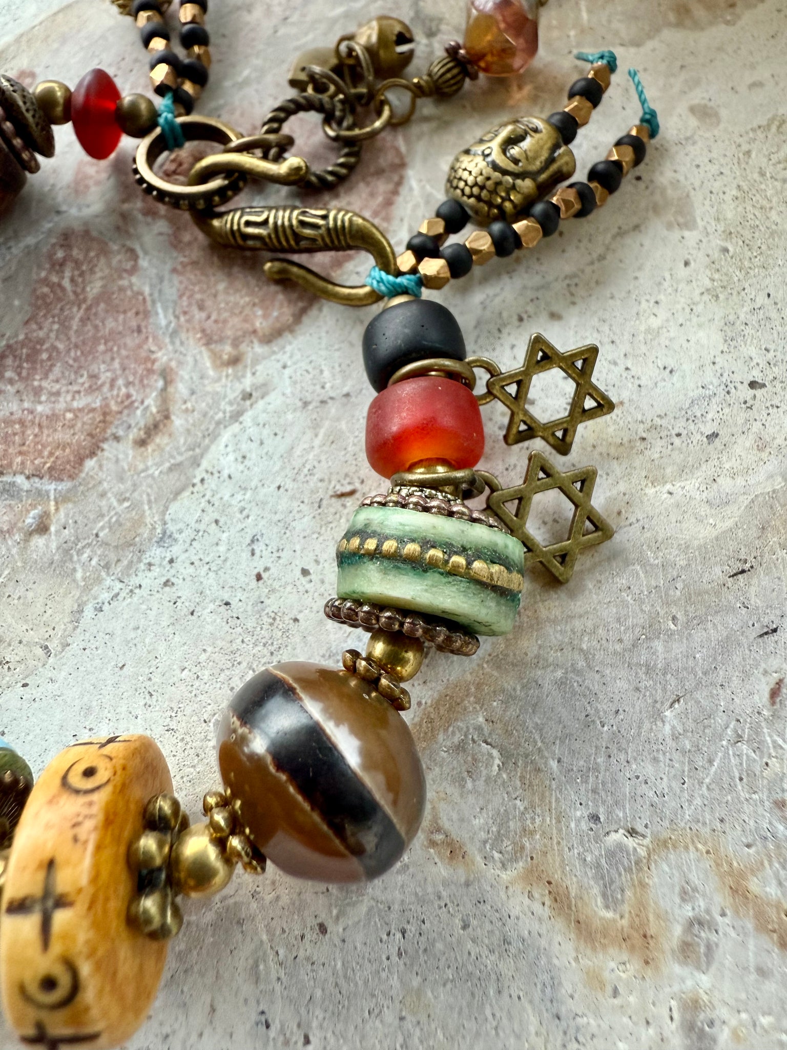 Brass One Eye Tibetan Stone Bracelet