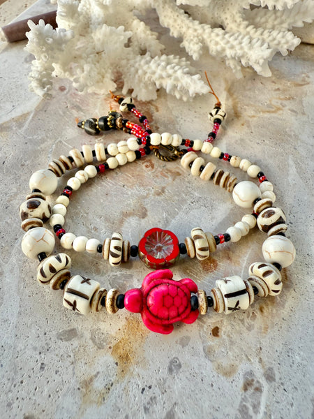 Pink Sunset Turtle Charm Shell Wrap Bracelet