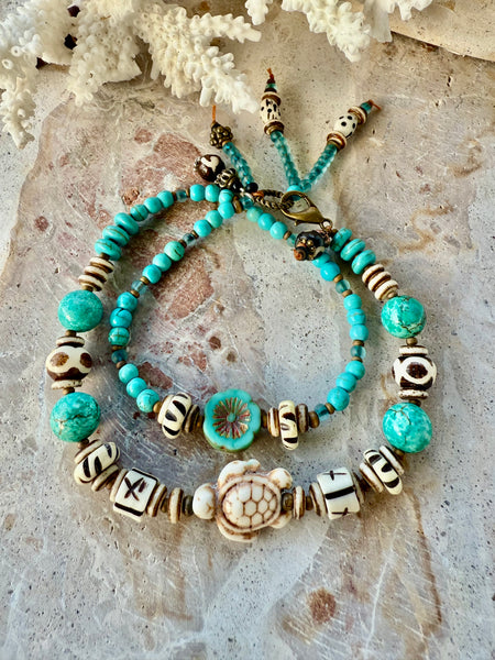 Ocean Breeze Tribal Shell Stone Bracelet