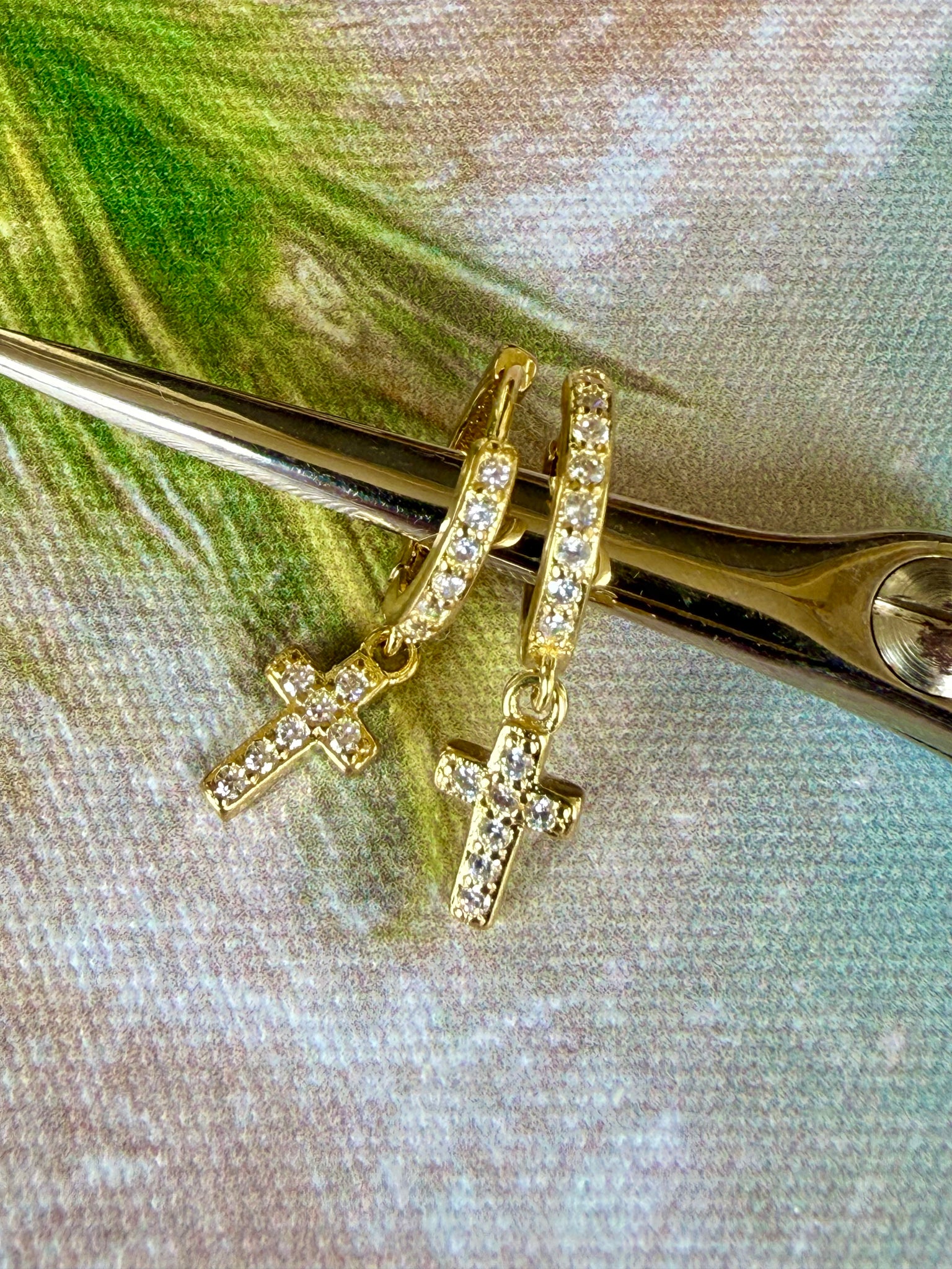 Gold Cross Crystal Earrings