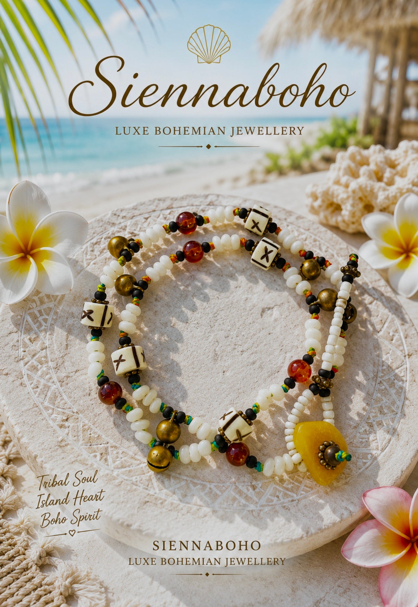 Boho Amber Sea Shell Wrap Boho Beach Bracelet