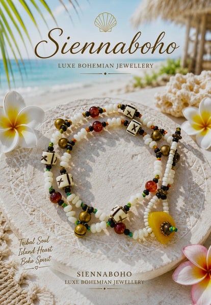 Boho Amber Sea Shell Wrap Boho Beach Bracelet