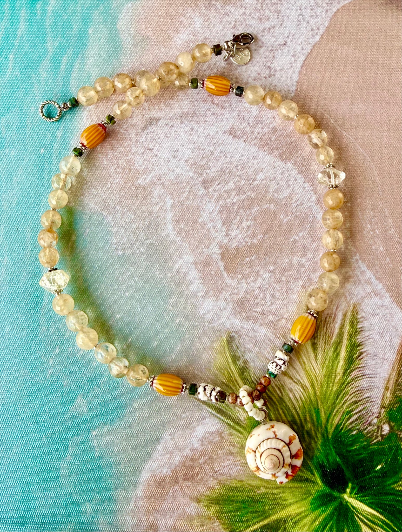 Boho Citrine Crystal Shell Necklace