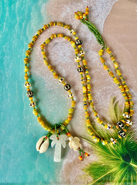 Sunshine Cowrie Shell & Turtle Island Necklace