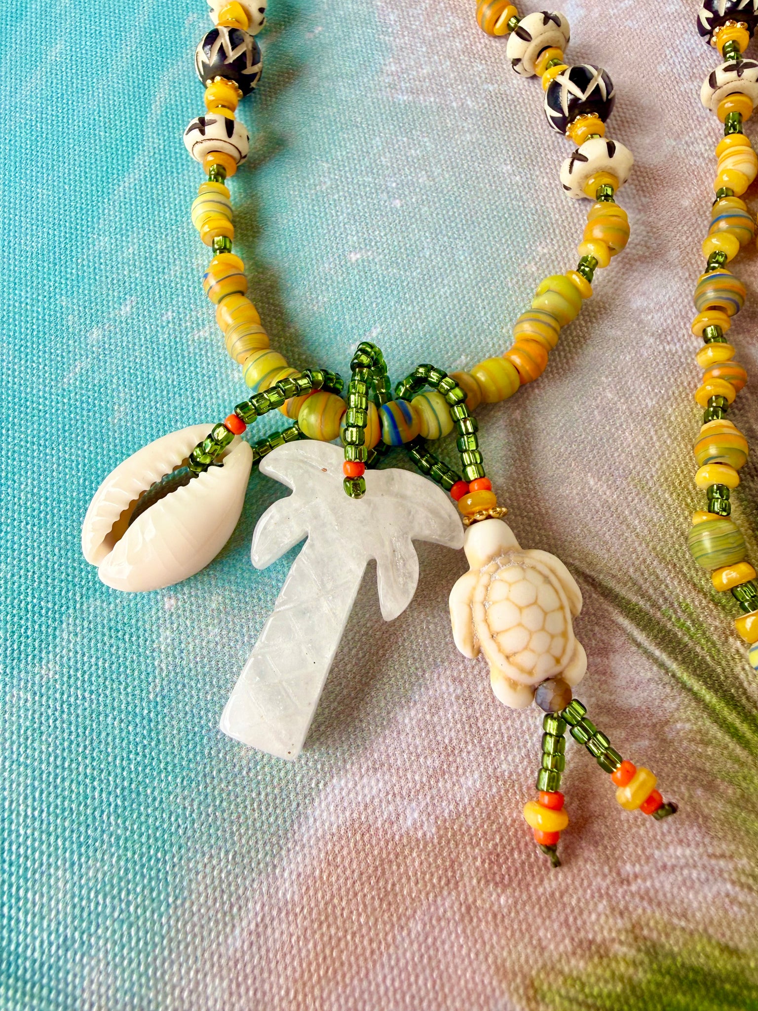 Sunshine Cowrie Shell & Turtle Island Necklace