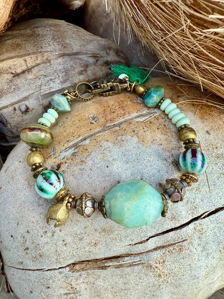 Tibetan Brass Charm Stone Bracelet