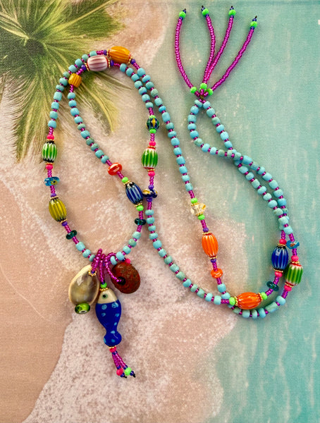 Boho Island Fish & Shell Beaded Necklace