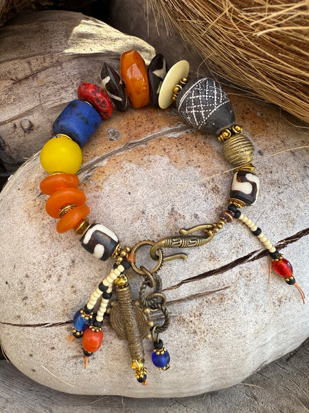 African Tribal Clay Trade Bead Bracelet