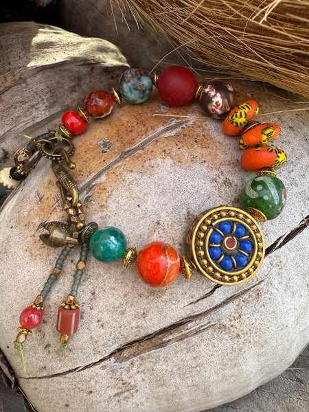 African Trade Bead Tibetan Stone Bracelet