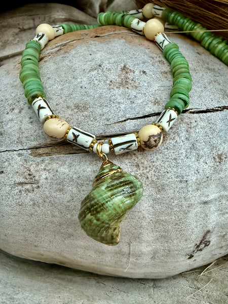 Green Islander Shell  Necklace