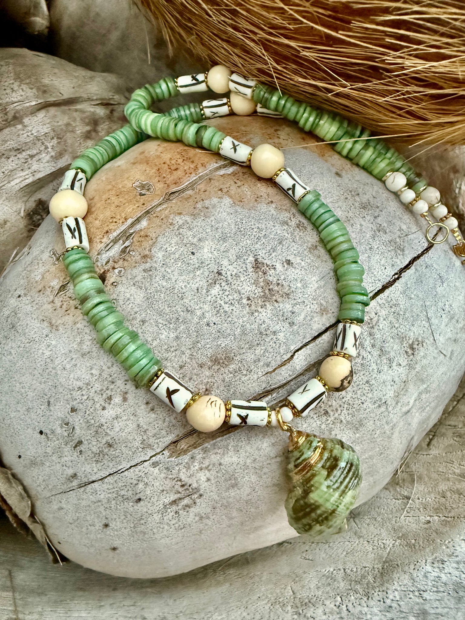 Green Islander Shell  Necklace