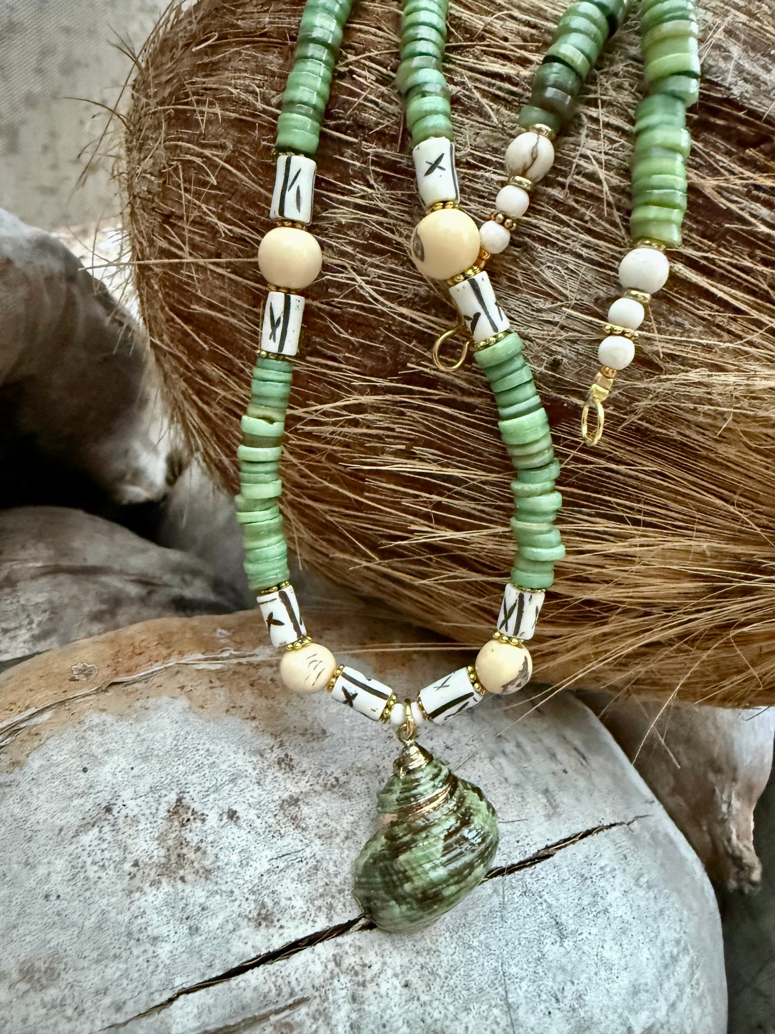 Green Islander Shell  Necklace