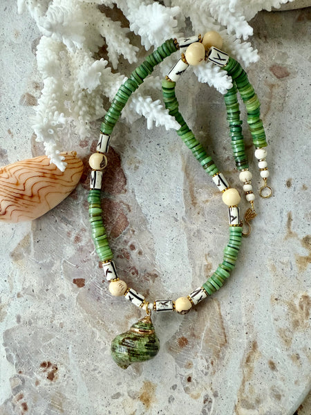 Green Islander Tribal Shell Necklace