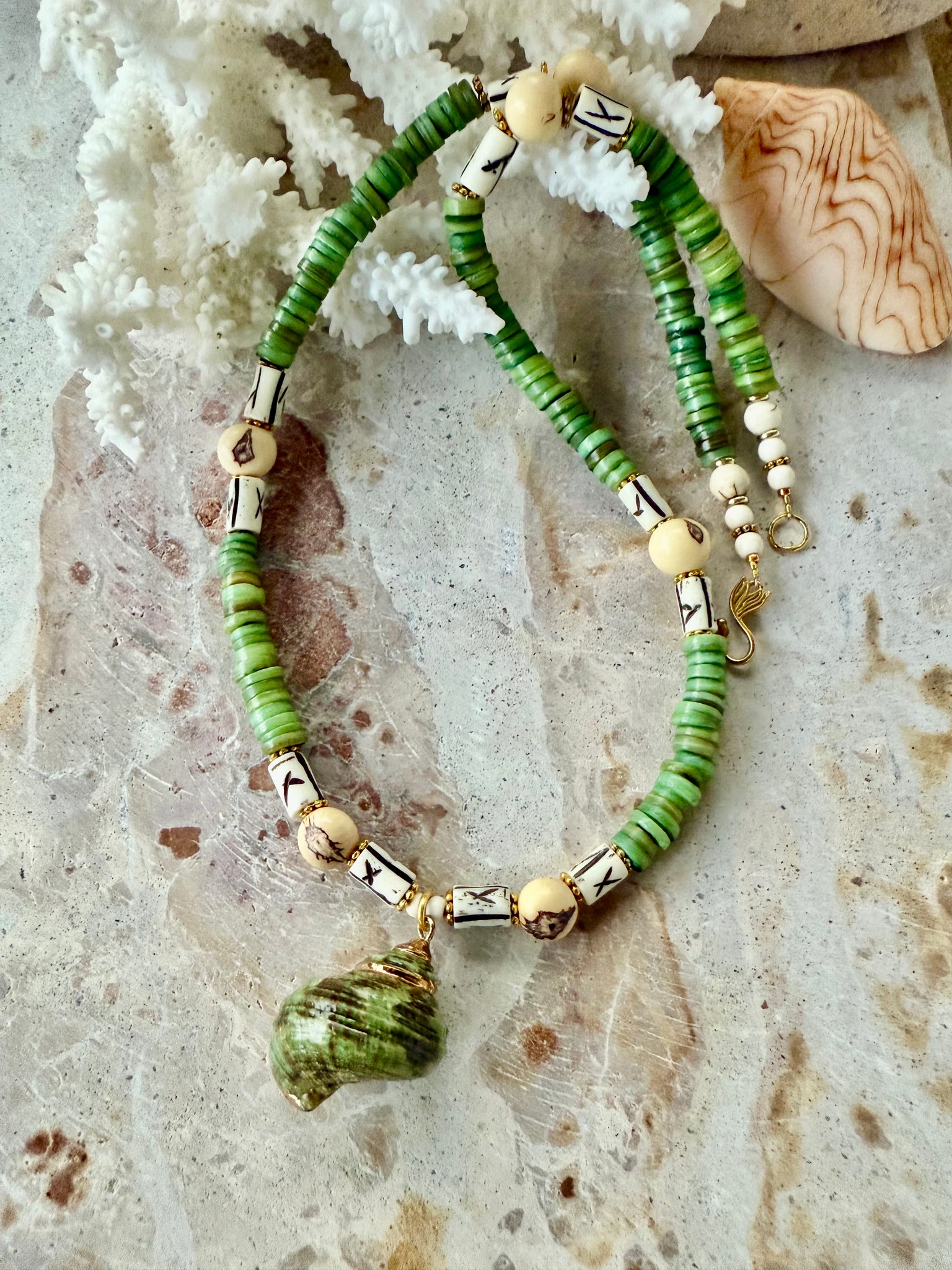 Green Islander Shell  Necklace