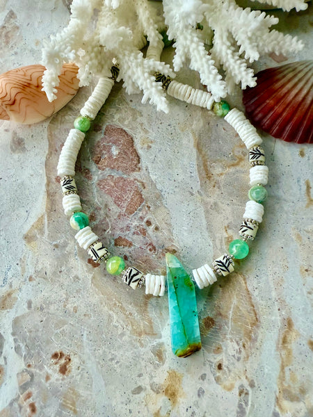 Green Stone Heishi Shell Necklace
