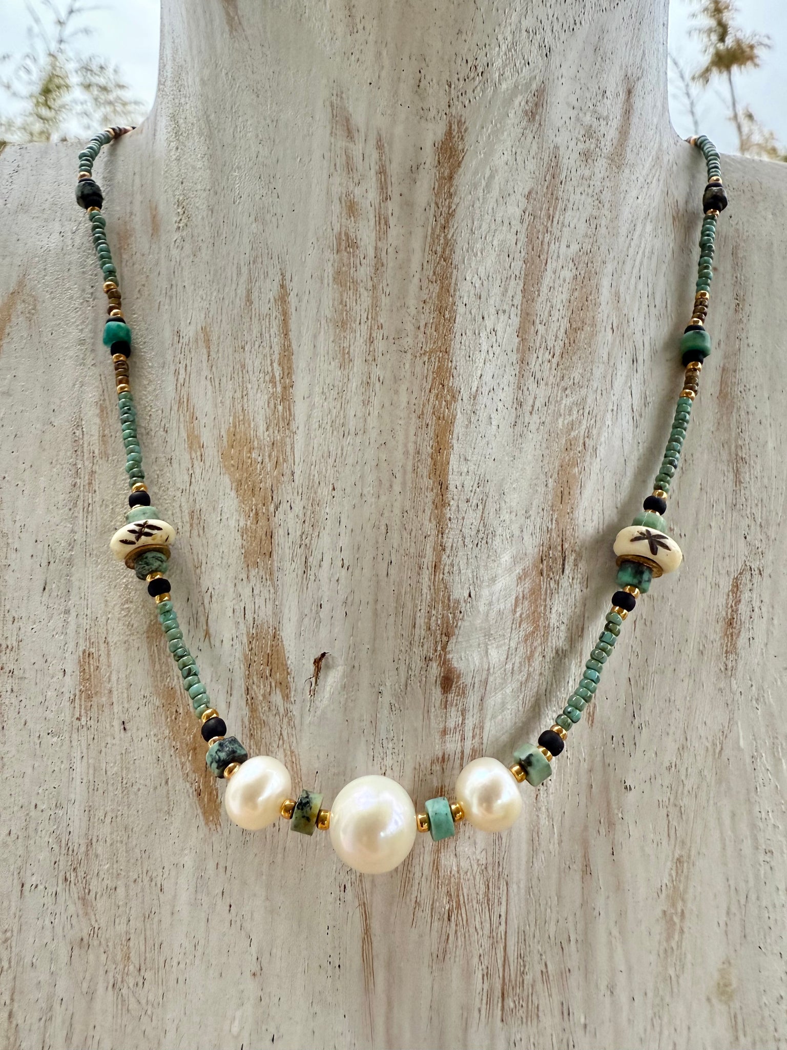 Beach Islander Pearl Seed Bead Necklace