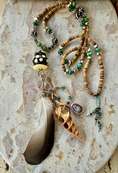 Tribal Feather Shell  Necklace
