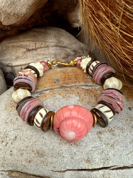 Pink Coral Shell Stone Bracelet