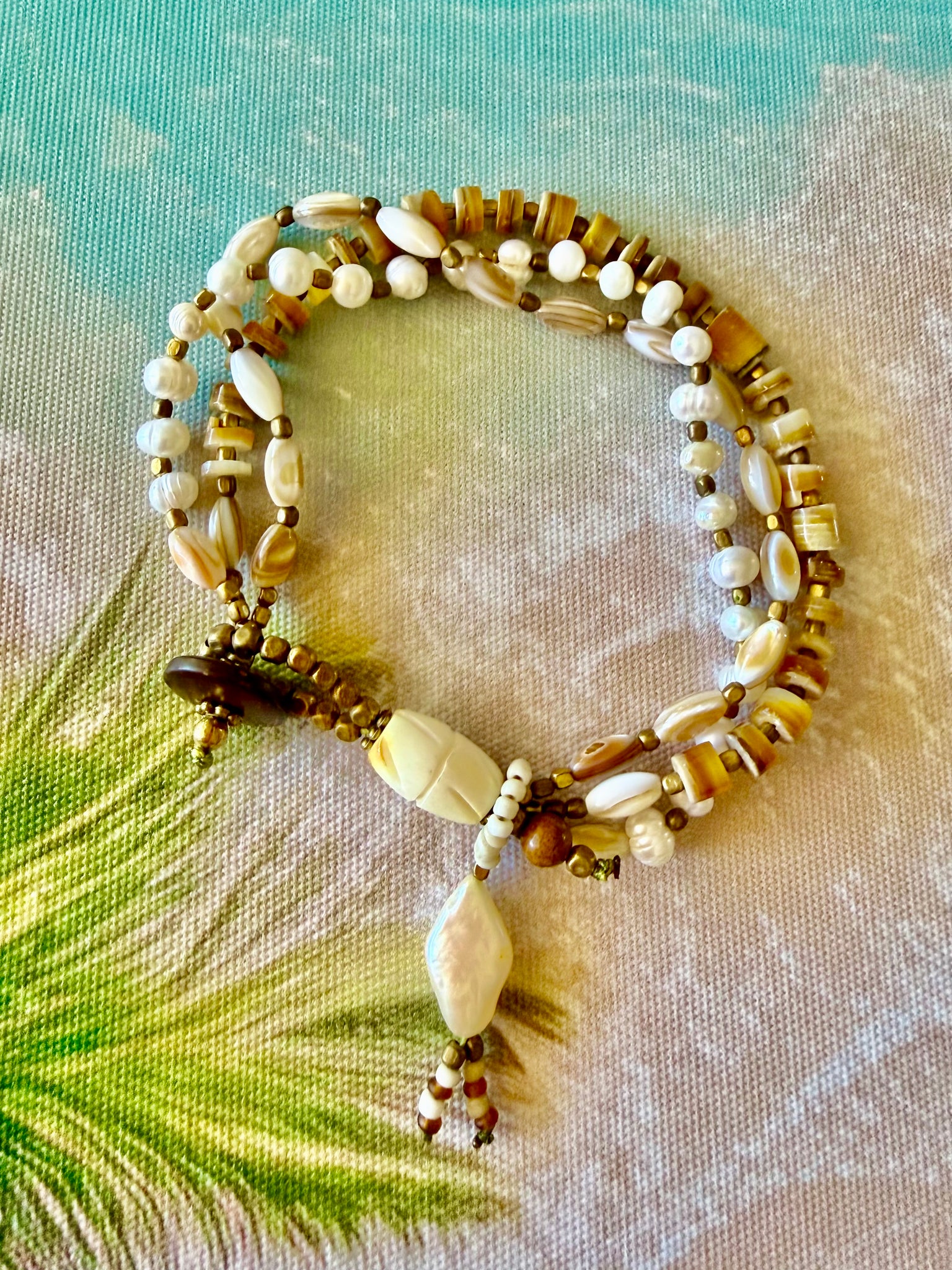 Coastal Pearl & Shell Boho Bracelet