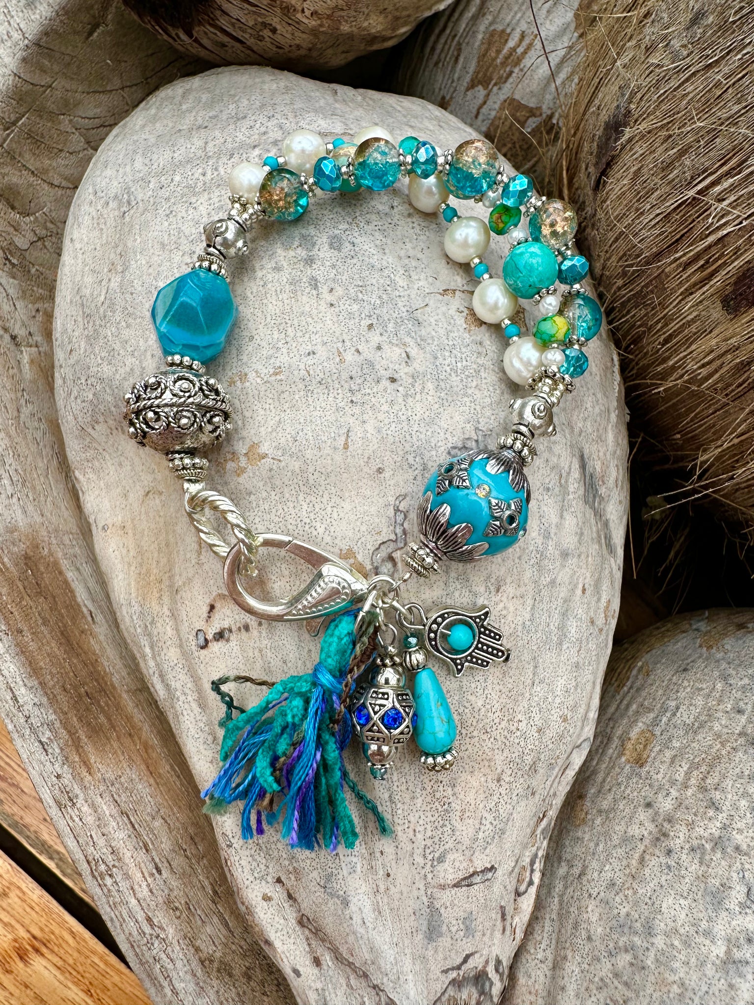 Turquoise Stone Pearl Bracelet