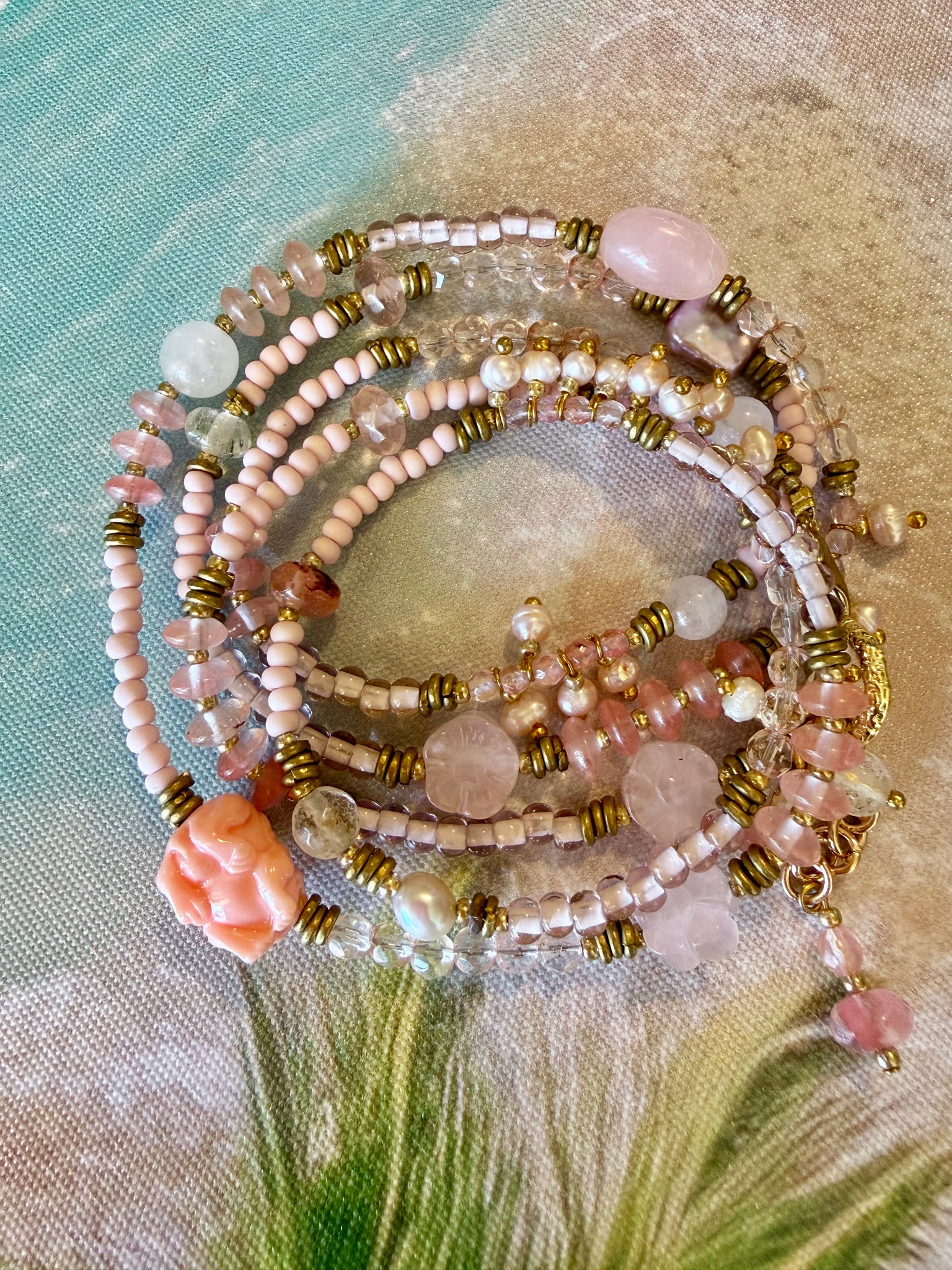 Vintage Rose Quartz Boho Necklace