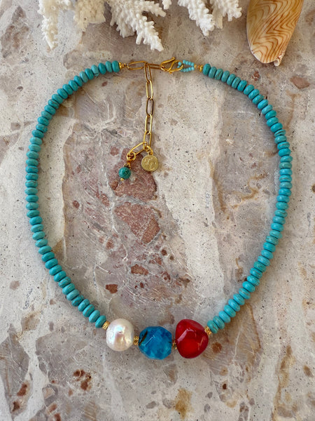 Turquoise Pearl Stone Shell Necklace