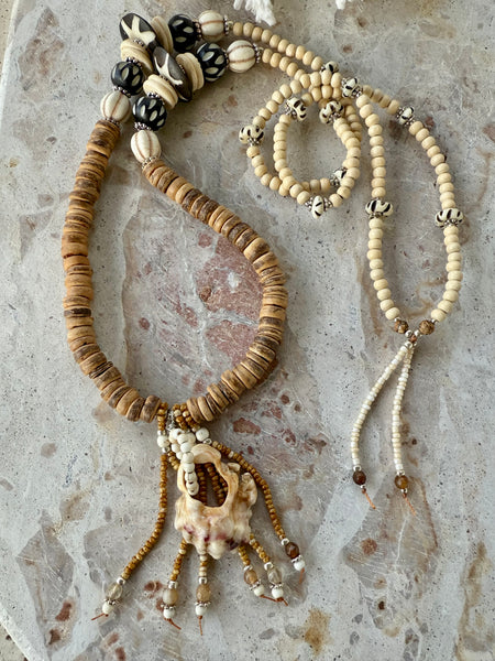 Coconut Beaded Shell Island Necklace