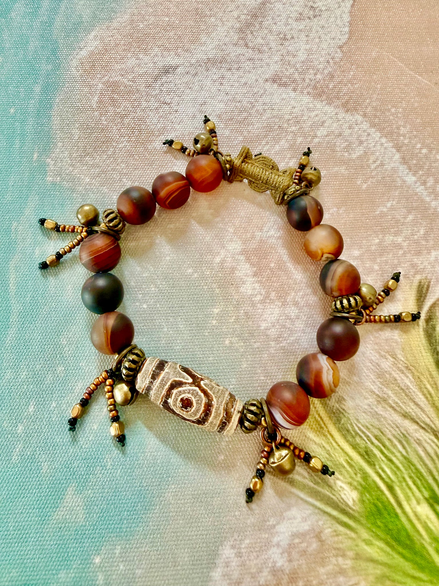 Dzi Agate & Matte Botswana Agate Boho Bracelet
