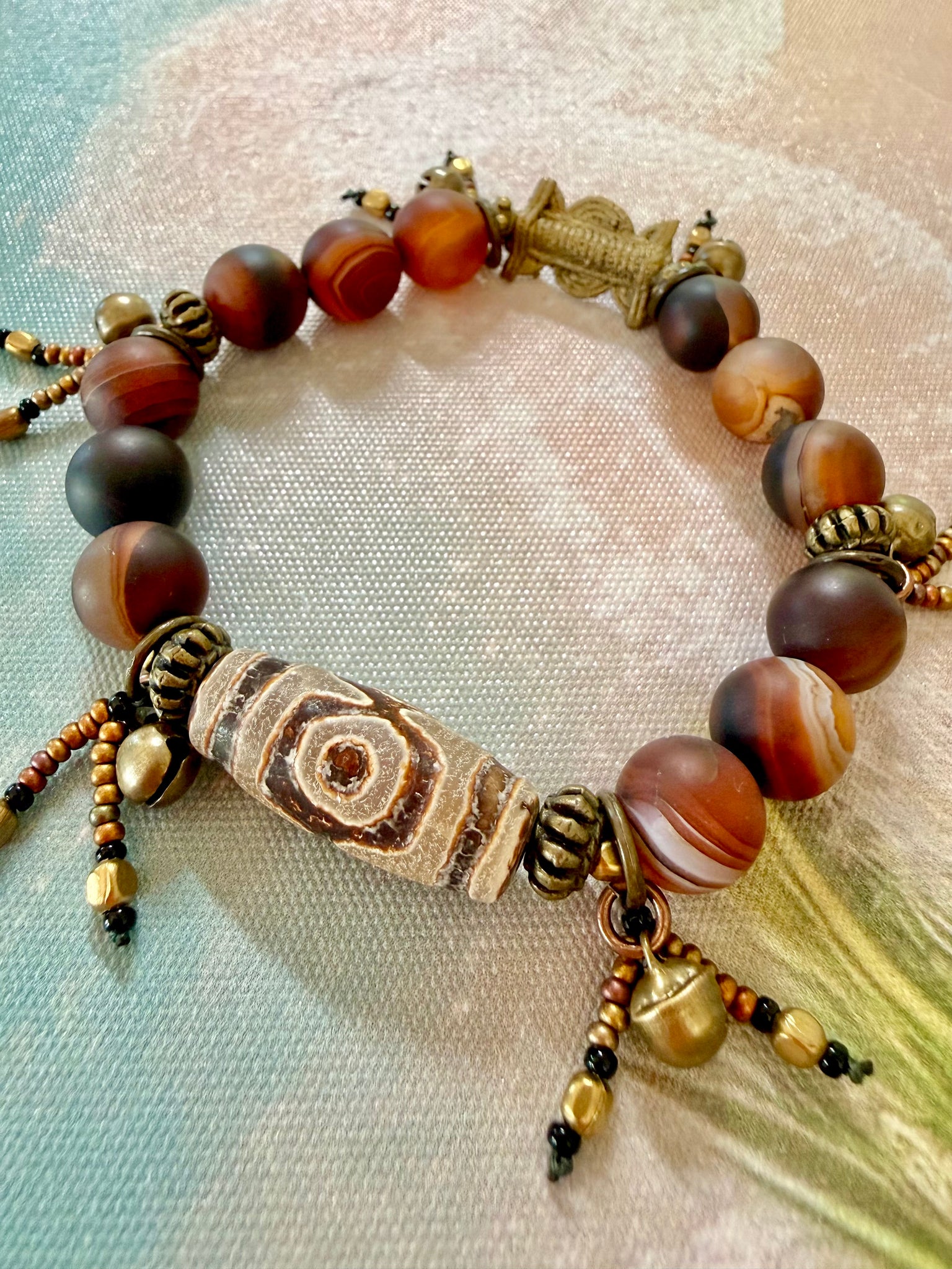 Dzi Agate & Matte Botswana Agate Boho Bracelet